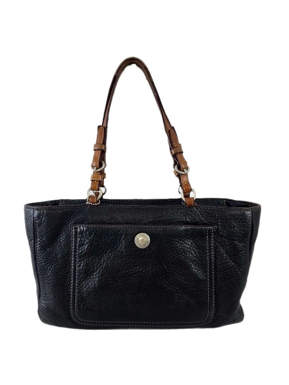 Coach Chelsea East West Tote Black Brown Pebbled Leather